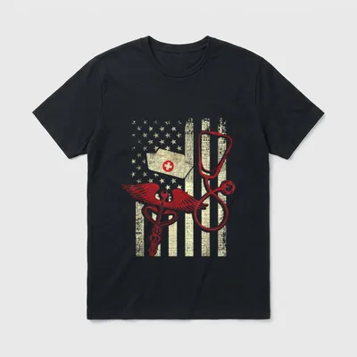Patriotic Registered Nurse USA Flag Nursing T-Shirt – Classic T-Shirt in Black