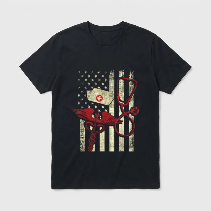 Patriotic Registered Nurse USA Flag Nursing T-Shirt – Classic T-Shirt in Black