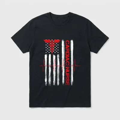 Cardiac Nurse American Flag Patriotic Registered T-Shirt – Classic T-Shirt in Black