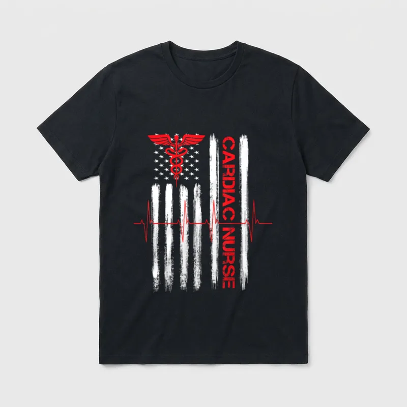 Cardiac Nurse American Flag Patriotic Registered T-Shirt – Classic T-Shirt in Black