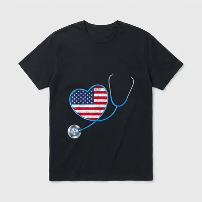 Flag Heart 4th of July Nurse T-Shirt – Classic T-Shirt in Black