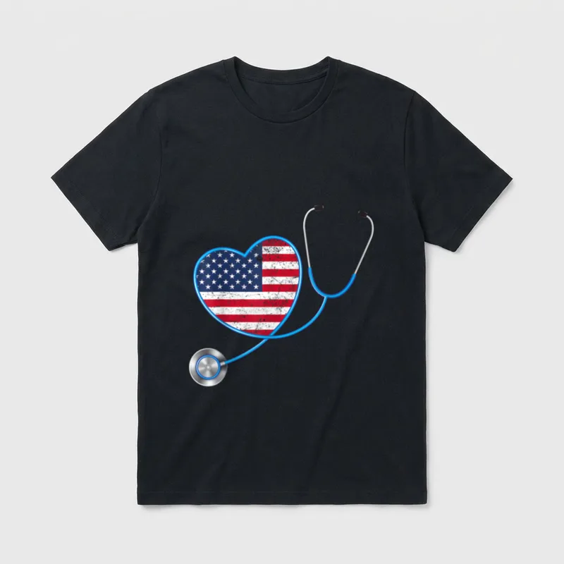 Flag Heart 4th of July Nurse T-Shirt – Classic T-Shirt in Black