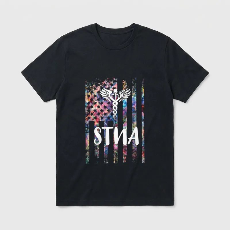 STNA American Flag State Tested Nursing T-Shirt – Classic T-Shirt in Black