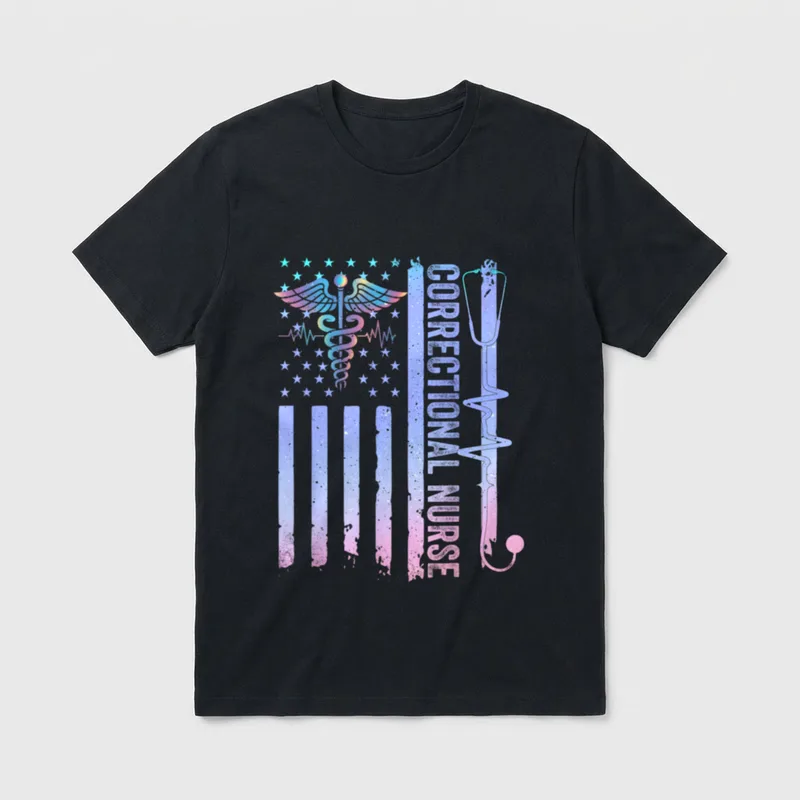 Correctional Nurse American Flag Corrections Nursing T-Shirt – Classic T-Shirt in Black
