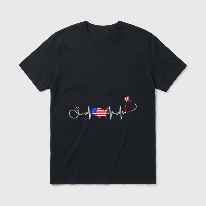 American Nurse 4th of July Map T-Shirt – Classic T-Shirt in Black