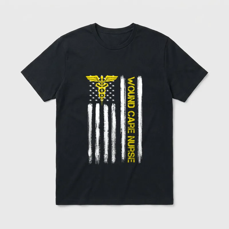 American Flag Wound Care Nurse T-Shirt – Classic T-Shirt in Black