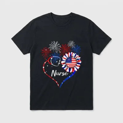 Patriotic Nurse 4th of July Sunflower T-Shirt – Classic T-Shirt in Black