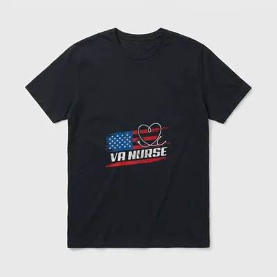 VA Nurse USA American Flag Stethoscope T-Shirt – Classic T-Shirt in Black