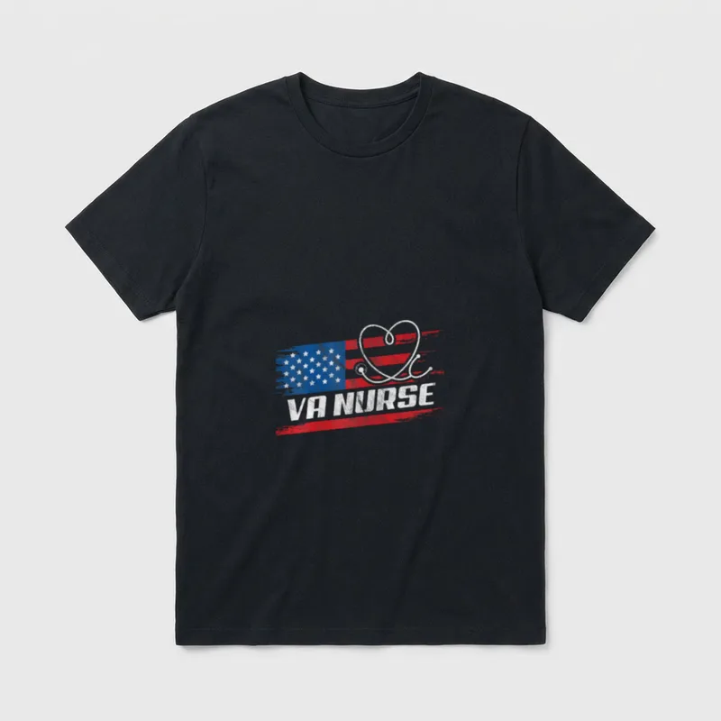 VA Nurse USA American Flag Stethoscope T-Shirt – Classic T-Shirt in Black