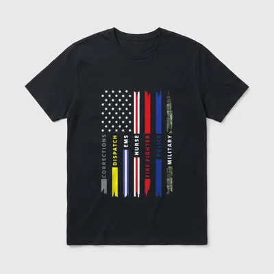 First Responder Hero Flag Nurse Police T-Shirt – Classic T-Shirt in Black