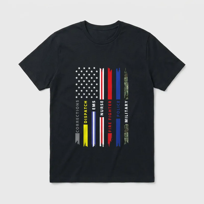 First Responder Hero Flag Nurse Police T-Shirt – Classic T-Shirt in Black