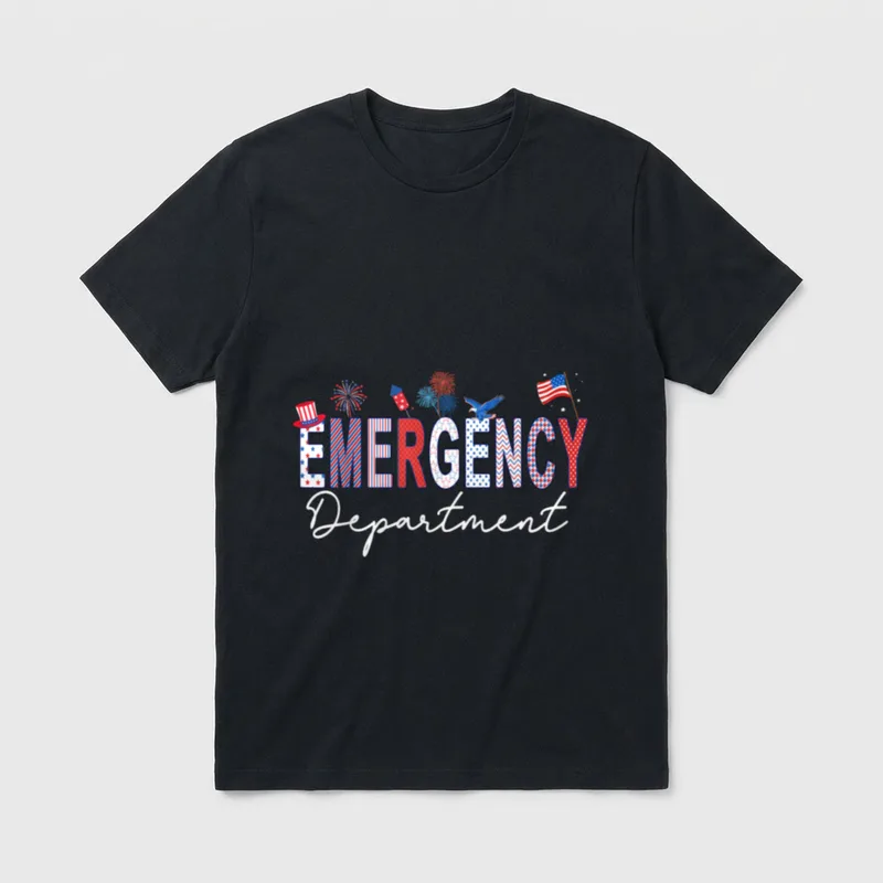 4th of July USA Room Emergency T-Shirt – EMERGENCY Department in patriotic lettering – Classic T-Shirt in Black
