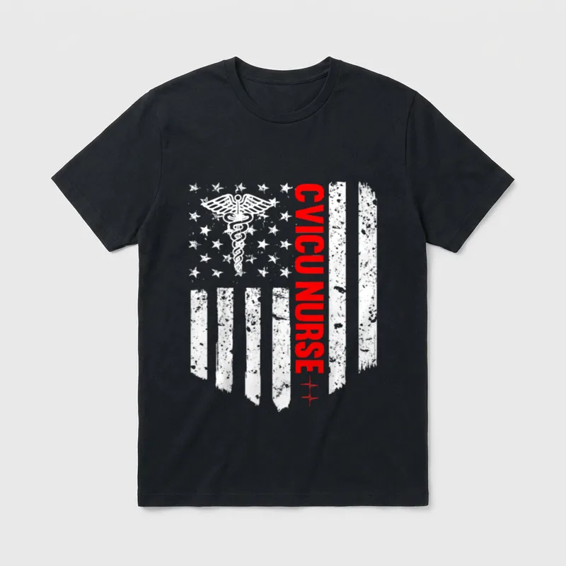 Cvicu Nurse American Flag Patriotic RN T-Shirt – Classic T-Shirt in Black