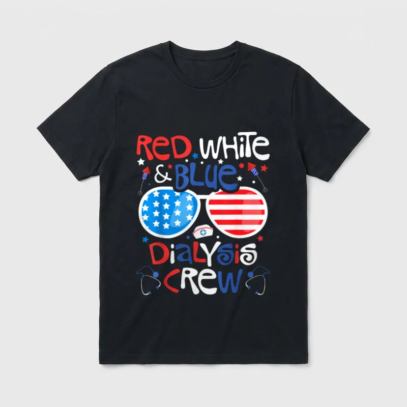 Red White Blue Dialysis Crew Patriotic T-Shirt – RED WHITE & BLUE DIALYSIS CREW – Classic T-Shirt in Black