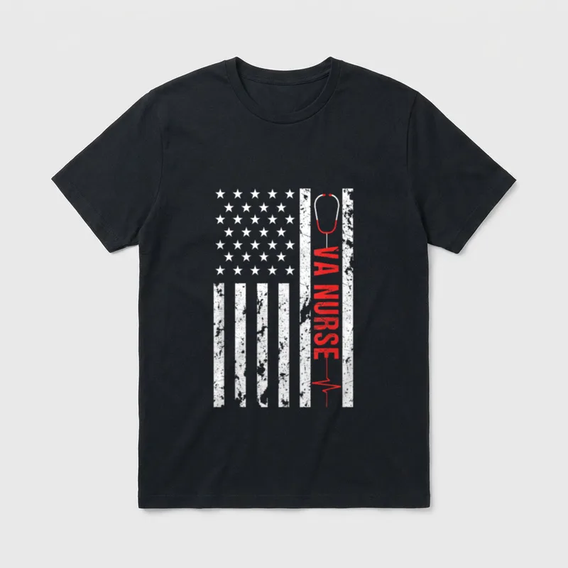 VA Nurse Vintage Patriotic American Flag T-Shirt – Classic T-Shirt in Black