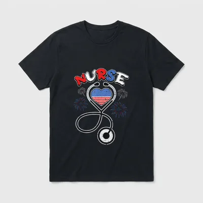 American Nurse 4th of July Stethoscope T-Shirt – Classic T-Shirt in Black