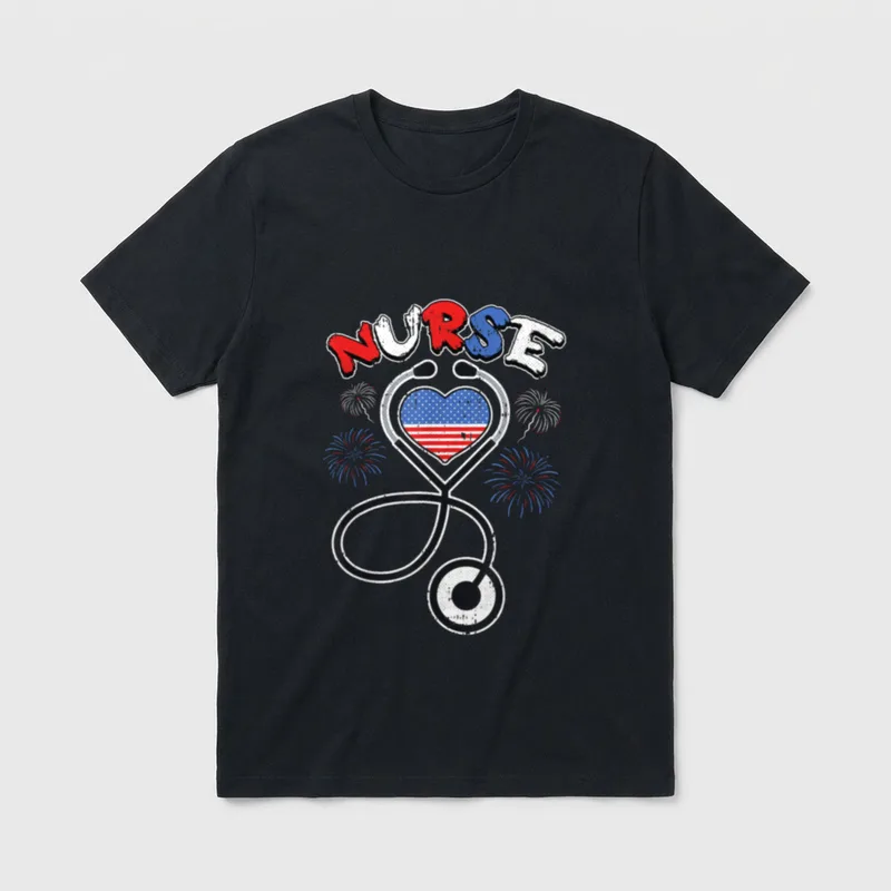 American Nurse 4th of July Stethoscope T-Shirt – Classic T-Shirt in Black