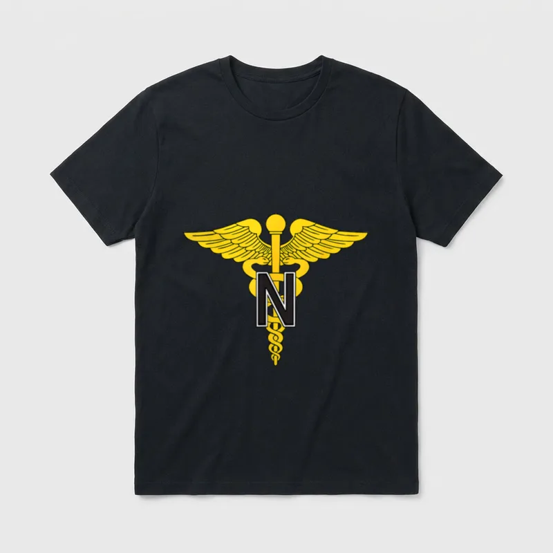 US Army Nurse Corps Military T-Shirt – Gold caduceus with wings and black letter N – Classic T-Shirt in Black