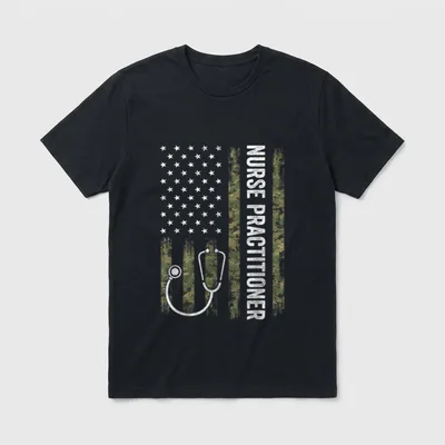 Nursing Nurse Practitioner USA Flag T-Shirt – Classic T-Shirt in Black