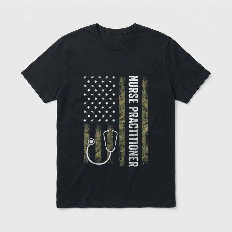Nursing Nurse Practitioner USA Flag T-Shirt – Classic T-Shirt in Black