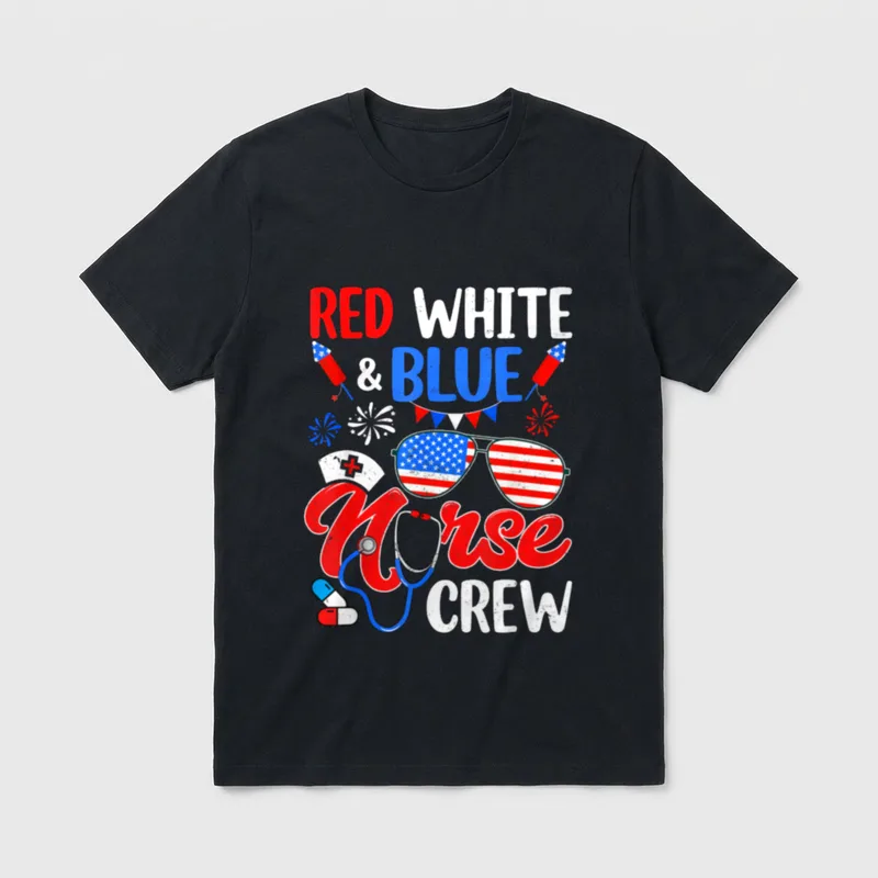 Red White Blue Nurse Crew Sunglasses T-Shirt – Classic T-Shirt in Black