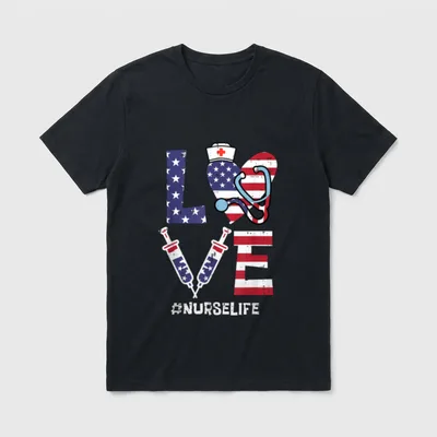 Love Stethoscope Nurse Fourth 4th T-Shirt – Classic T-Shirt in Black