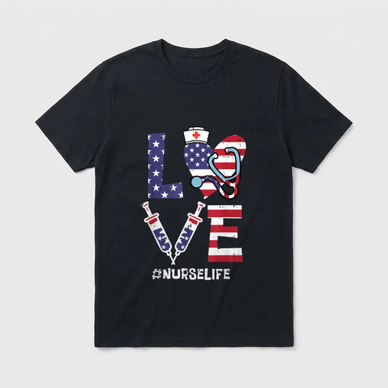 Love Stethoscope Nurse Fourth 4th T-Shirt – Classic T-Shirt in Black