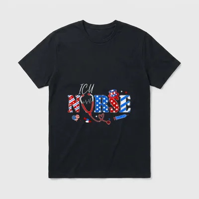 Stethoscope ICU Nurse American Flag T-Shirt – Classic T-Shirt in Black