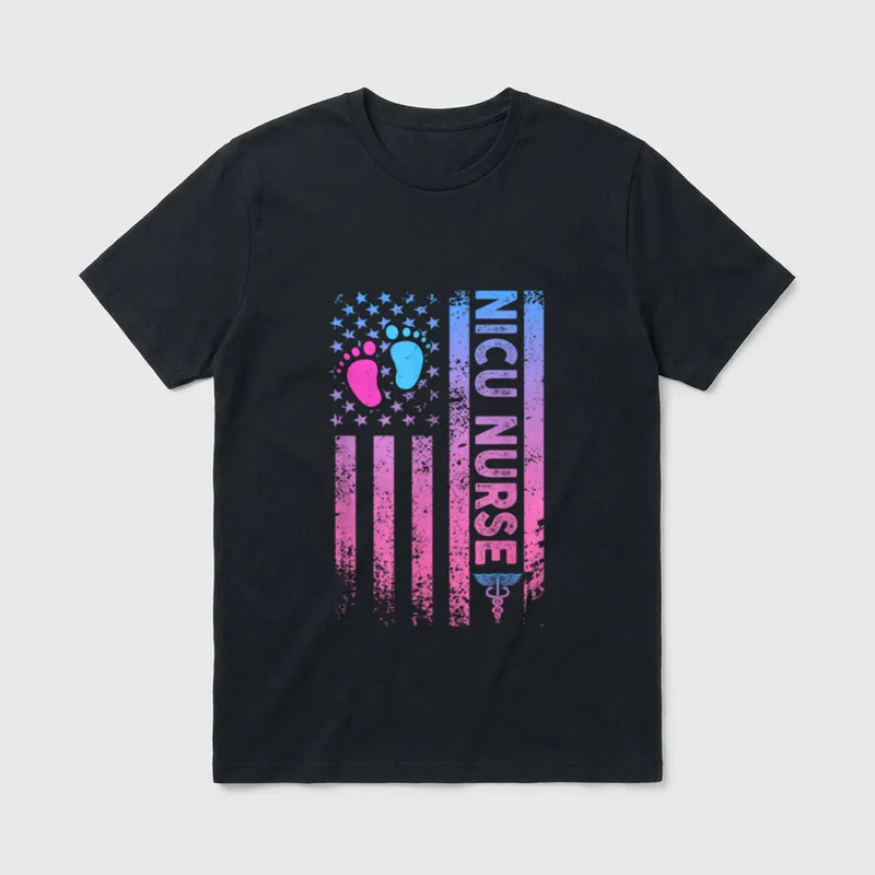 American Flag Neonatal Nursing Student Patriotic T-Shirt – Classic T-Shirt in Black