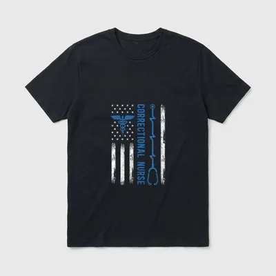 Correctional Nurse American Flag Nursing Healthcare T-Shirt – Classic T-Shirt in Black