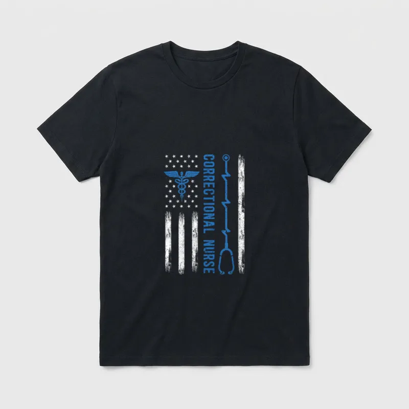 Correctional Nurse American Flag Nursing Healthcare T-Shirt – Classic T-Shirt in Black
