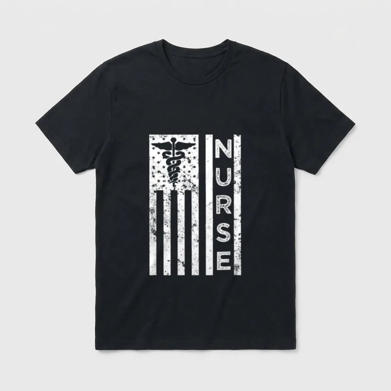 Nurse American Flag Proud Nurses T-Shirt – Classic T-Shirt in Black