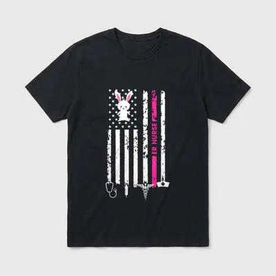 American Flag Bunny ER Nurse Easter T-Shirt – Classic T-Shirt in Black