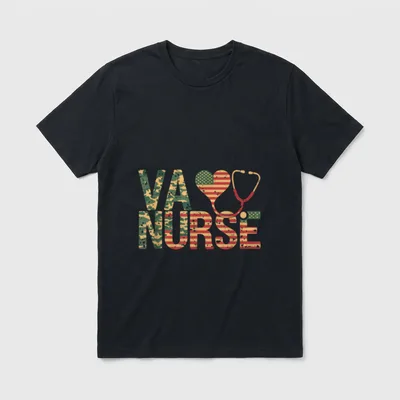VA Nurse Stethoscope Heart American Flag T-Shirt – Classic T-Shirt in Black