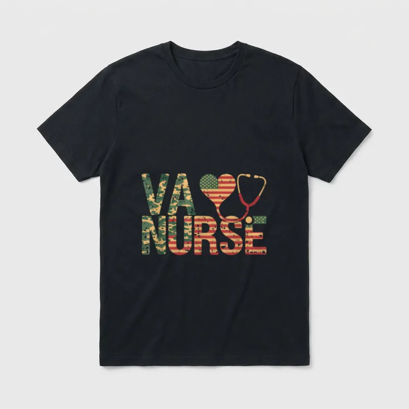 VA Nurse Stethoscope Heart American Flag T-Shirt – Classic T-Shirt in Black