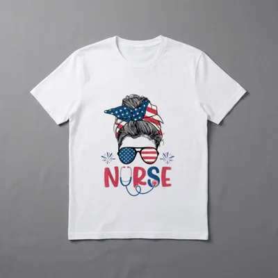 American Flag Patriotic Nurse Messy 4th T-Shirt – NURSE printed lettering with stethoscope detail – Classic T-Shirt in Black