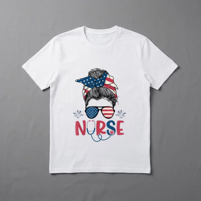 American Flag Patriotic Nurse Messy 4th T-Shirt – NURSE printed lettering with stethoscope detail – Classic T-Shirt in Black
