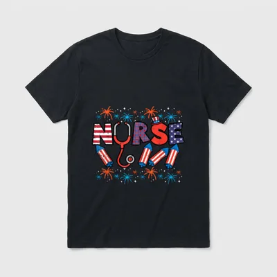 4th of July Nurse Stethoscope Patriotic T-Shirt – Classic T-Shirt in Black