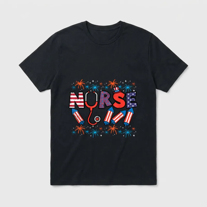 4th of July Nurse Stethoscope Patriotic T-Shirt – Classic T-Shirt in Black