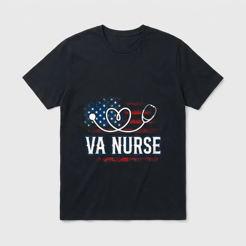 American Flag VA Nurse Patriotic July T-Shirt – Classic T-Shirt in Black