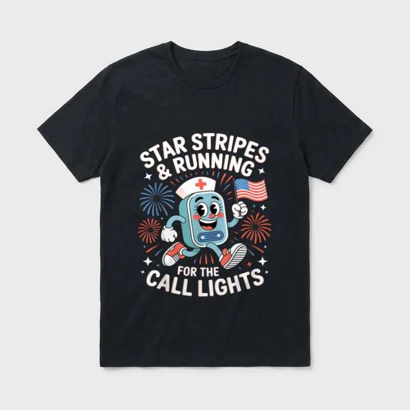 Lights 4th of July Nurse Stars T-Shirt – STAR STRIPES & RUNNING FOR THE CALL LIGHTS – Classic T-Shirt in Black
