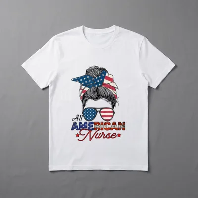 All American Nurse 4th July Messy T-Shirt – Classic T-Shirt in Black