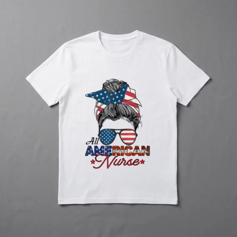 All American Nurse 4th July Messy T-Shirt – Classic T-Shirt in Black