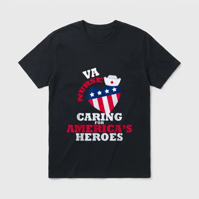 VA Nurse Caring for America's USA T-Shirt – VA Nurse Caring For America's Heroes – Classic T-Shirt in Black