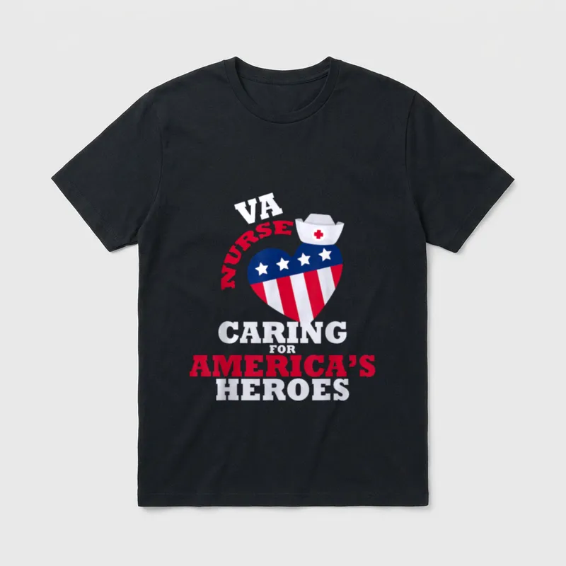 VA Nurse Caring for America's USA T-Shirt – VA Nurse Caring For America's Heroes – Classic T-Shirt in Black