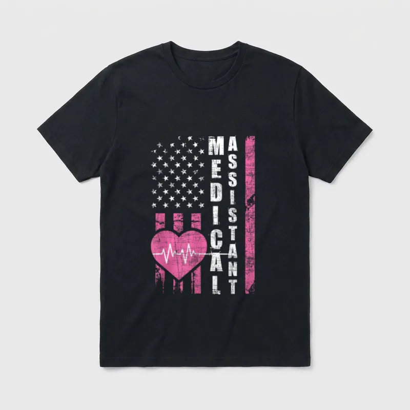 USA Flag Healthcare Worker Nurse Week T-Shirt – Classic T-Shirt in Black