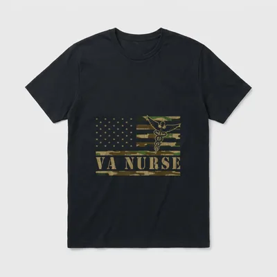 American Flag VA Nurse Nursing Student T-Shirt – Classic T-Shirt in Black