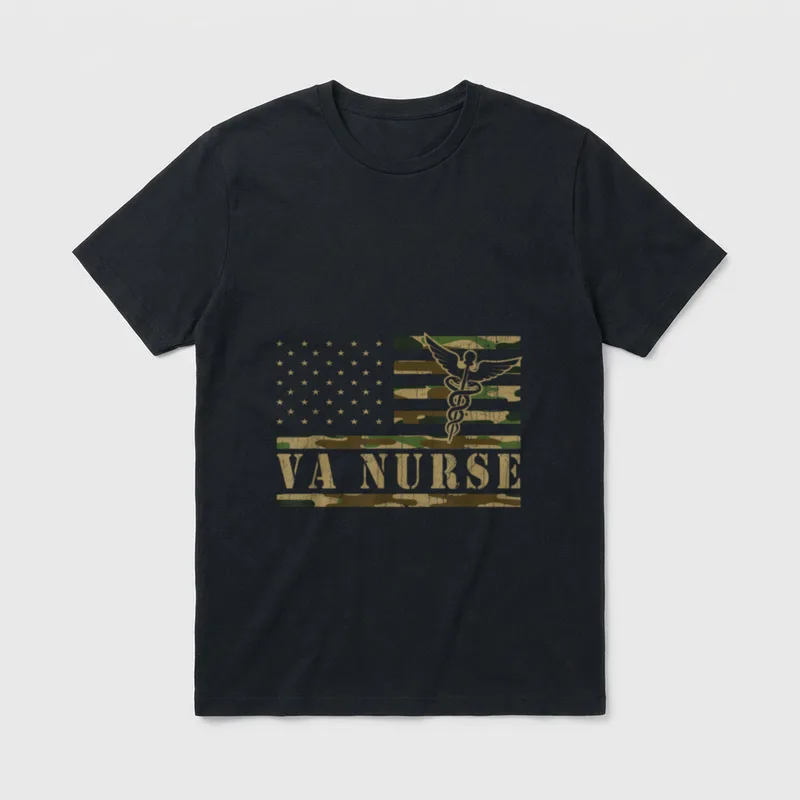 American Flag VA Nurse Nursing Student T-Shirt – Classic T-Shirt in Black