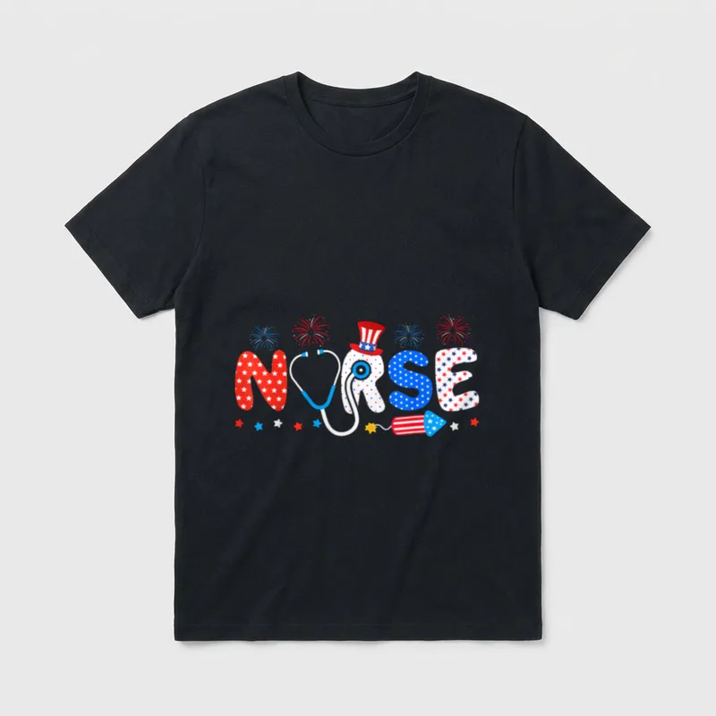 USA Flag 4th of July Nursing T-Shirt – Classic T-Shirt in Black