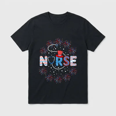 4th of July Nurse American Lightweight T-Shirt – Classic T-Shirt in Black
